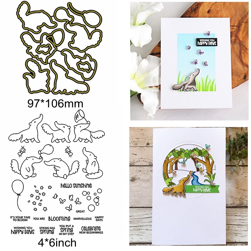 Blanda söta djur mat bokstav ord mening kaktus metall skärformar matcha genomskinliga silikonstämplar gör kort gör det själv scrapbook hantverk: 6