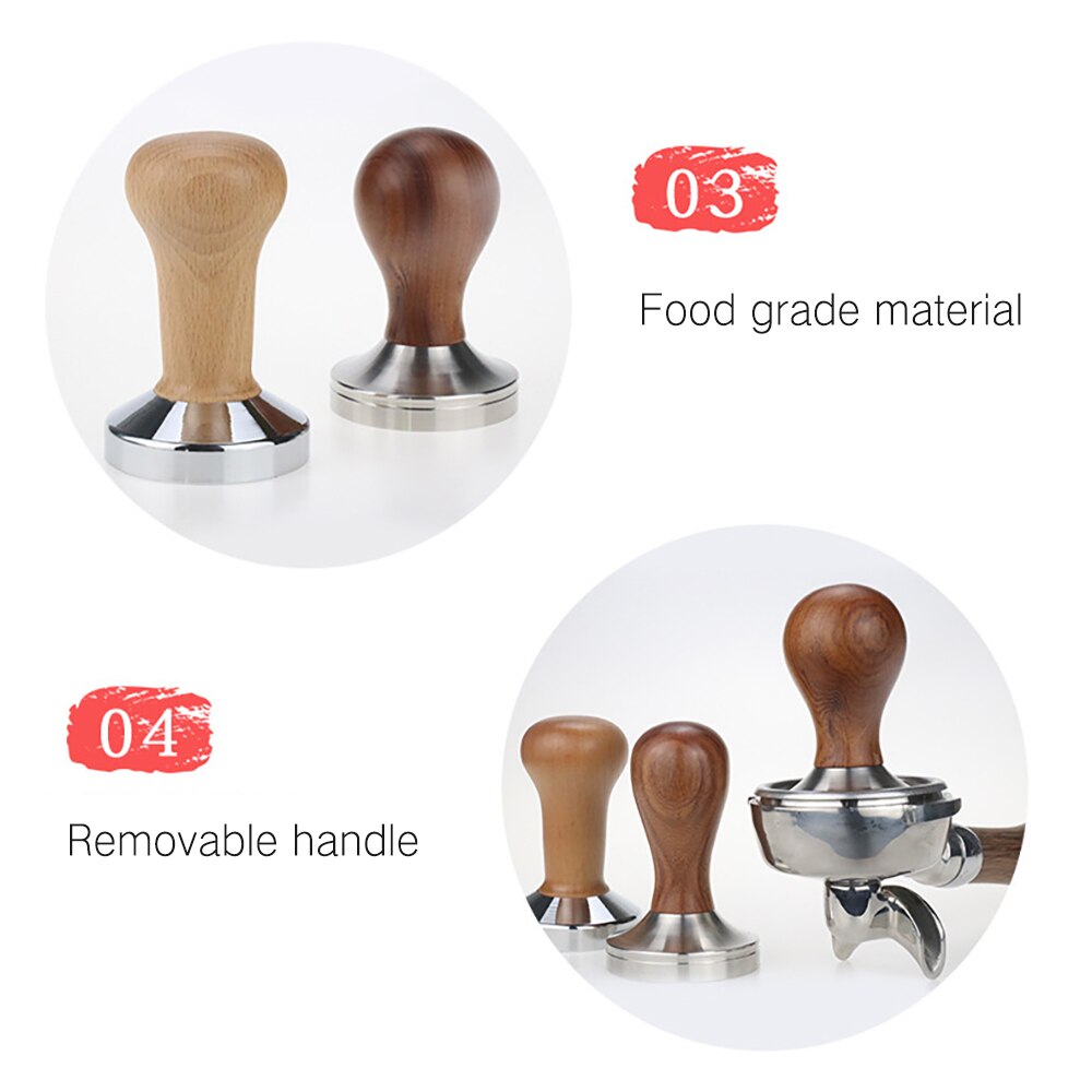 Marteau à poudre de café de qualité alimentaire, 51/58mm tasseurs à grains avec manche en bois, presseur plat, moulin à café manuel, café fait main