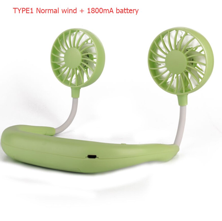 Mini USB Portable Fan Neck Fan Neckband With Rechargeable Battery Small Desk Fans handheld Air Cooler Light and Arama: Type1 Green