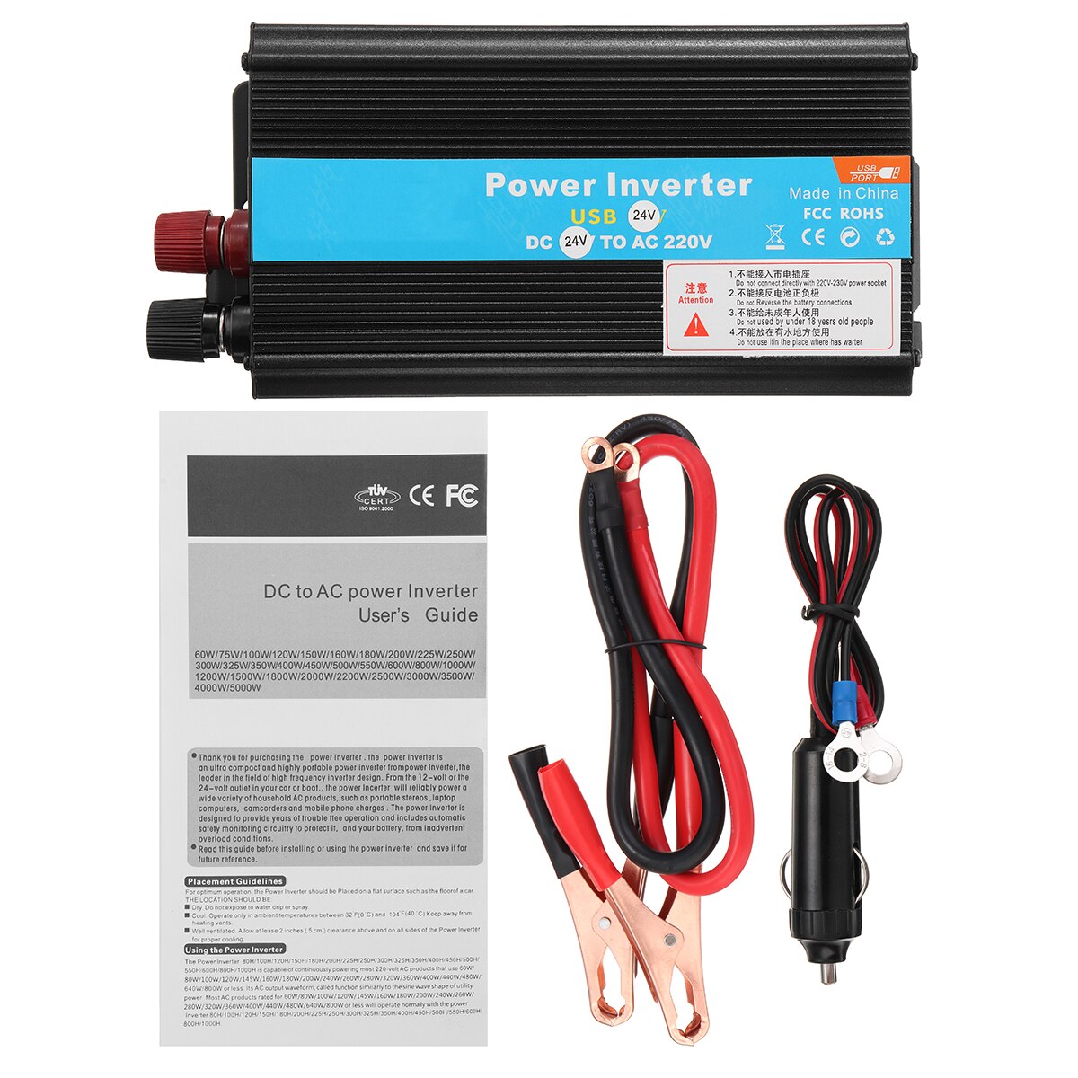 Solar inverter 12/24v 110/220v 4000w p eak spænding transformer converter  dc 12v til  ac 220v bil inverter egnet til bilbatteri