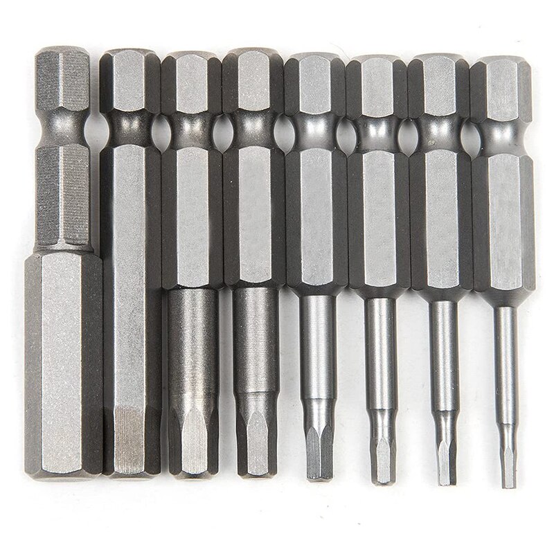 10pcs Hex Head Allen Wrench Drill Bit Set 100mm S2 Steel Allen Screwdriver Bits 1.5 to 12mm SAE Metric Hex Key Bit with Magnetic: 8pcs 50mm