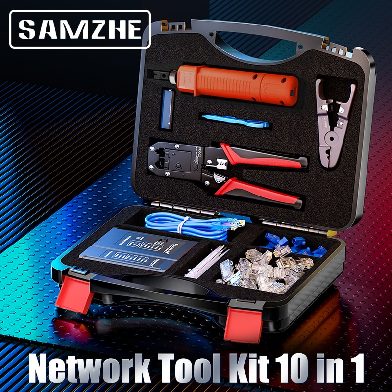 Samzhe netværksværktøjssæt 11 in 1 bærbart lan netværk reparationsværktøjssæt kabeltester reparationssæt