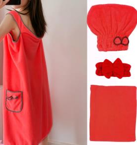 4 pièces/ensemble absorbant serviette enroulée corail polaire chemise de nuit jupe soutien-gorge serviette de bain microfibre serviette dame bonnet de douche bandeau ensemble adultes: 3