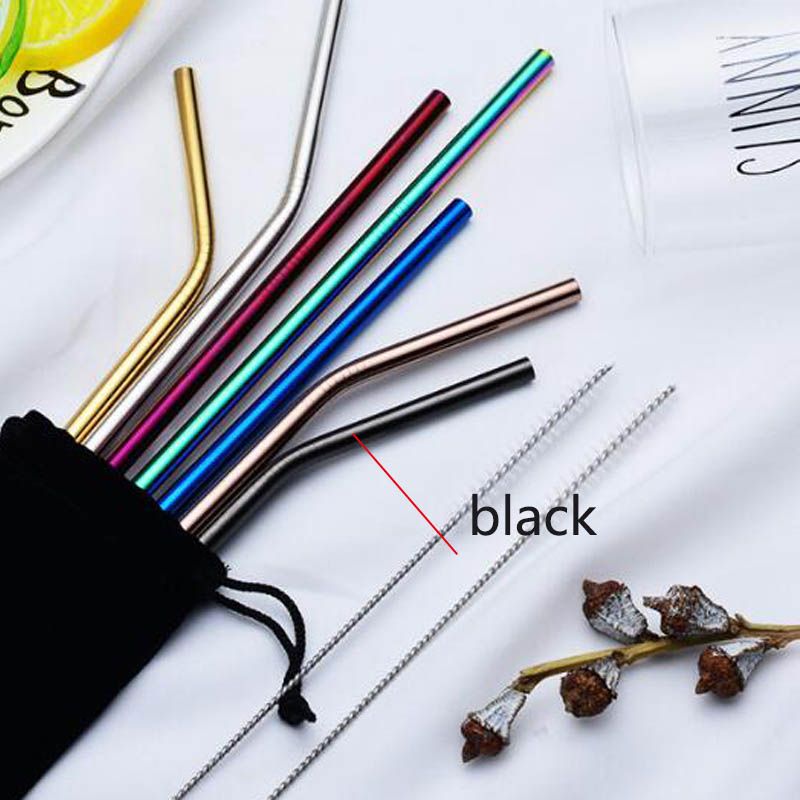 De utensilios de cocina de paja reutilizables para bebidas de acero inoxidable 304, accesorio multiuso para Bar o , herramientas para beber dobladas en 4 colores 1 Uds.: Black