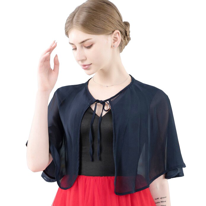 Bleu marine noir rouge gris Blush bordeaux mousseline de soie Cape châle veste de Mariage femmes haussement d'épaules boléro enveloppes Mariage soirée bal de promo: navy blue