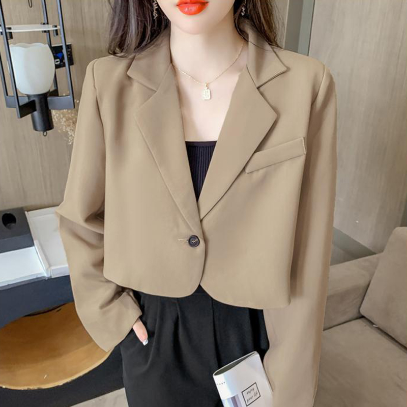 Cropped Blazers for Women Korean Long Sleeve Button Up Suit Jacket Woman All Match Office Blazer Female