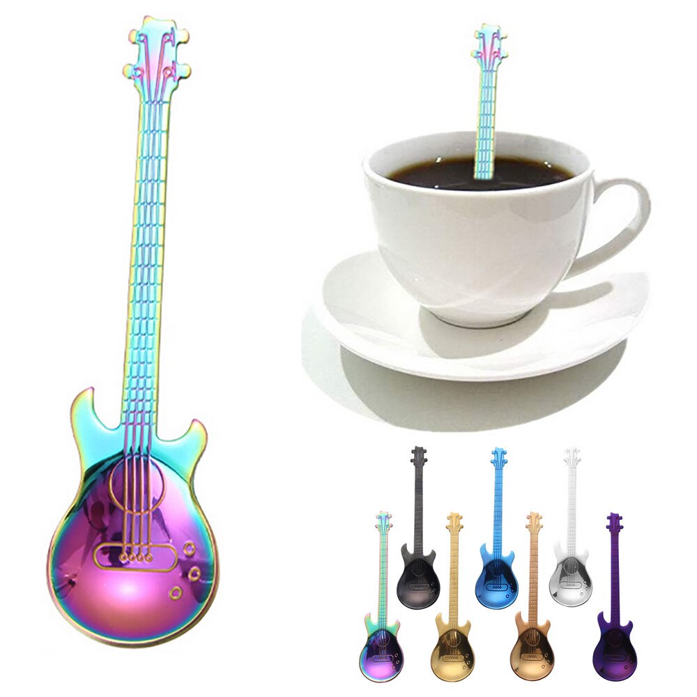 Multicolor Stainless Steel Guitar Spoons Rainbow Coffee Tea Ice Spoon Flatware Drinking Tools As Souvenir
