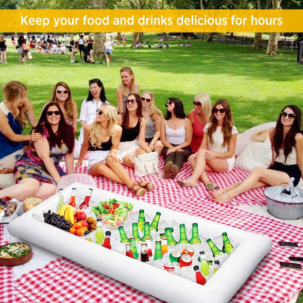 Inflatable Ice Serving Buffet Bar with Drain Plug Salad Drinks Cooler Food Fruit Containers Floating Tray BBQ Inflatable Cooler