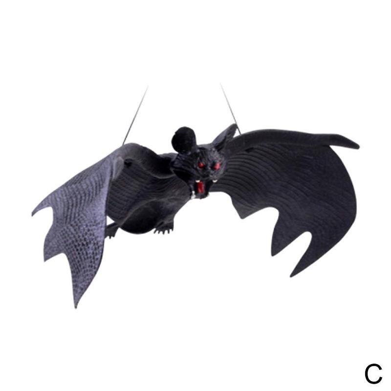 1pcs Halloween Simulation Bat Trick Toy Children Prank Simulation Horror Bat Model Hanging Prop Halloween Party Decoration: M