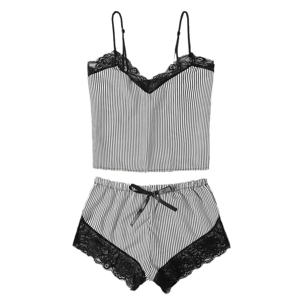 Pyjamas Women Pajamas Sleep Wear Women Lace Camisole Striped Bowknot Shorts Set Sleepwear Pajamas Lingerie пижама женская