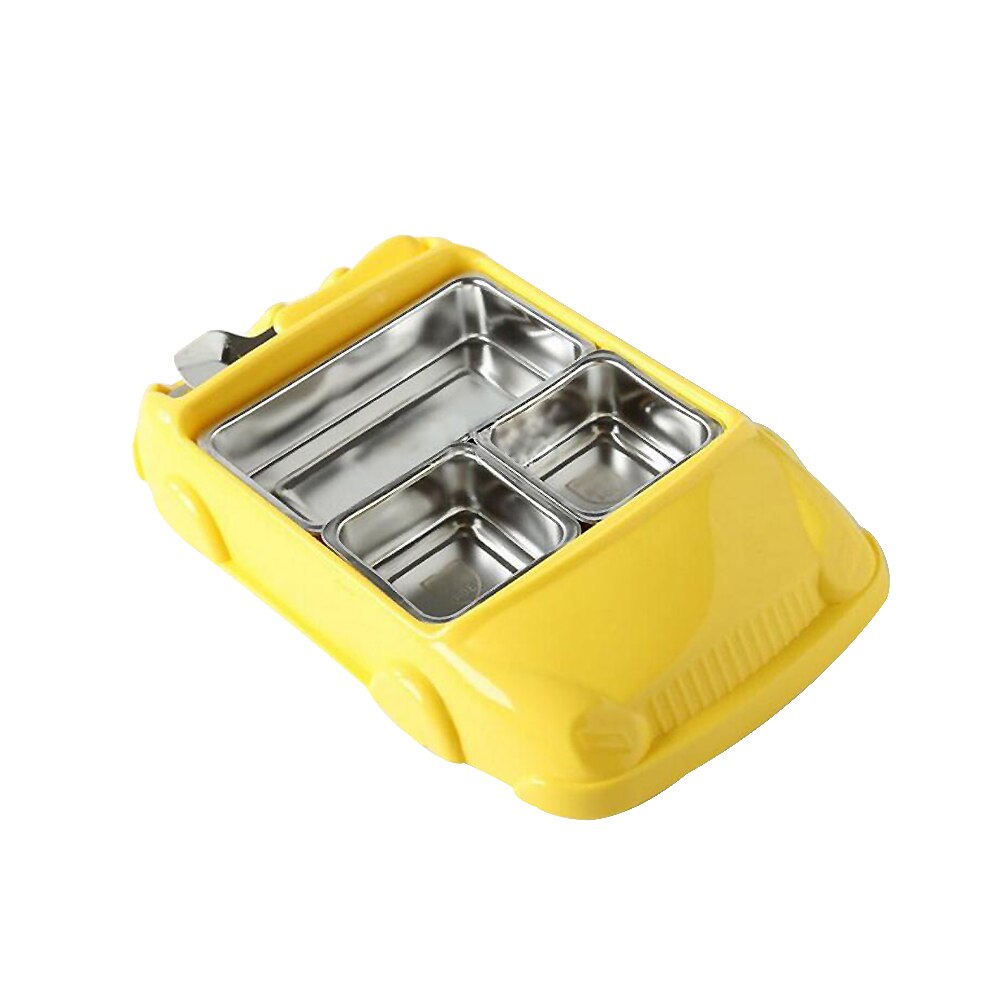 Fiambrera para niños con dibujos animados de fibra de bambú, modelo de coche, fiambrera con compartimiento , contenedor de comida para niños, 3 rejillas: Yellow
