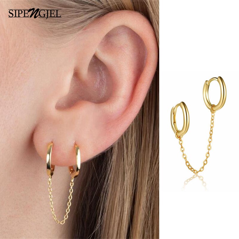 Sipengjel Mode Dubbele Cirkel Hoops Keten Hoepel Oorbellen Oor Gesp Kraakbeen Huggies Oorbellen Voor Vrouwen Jewelry