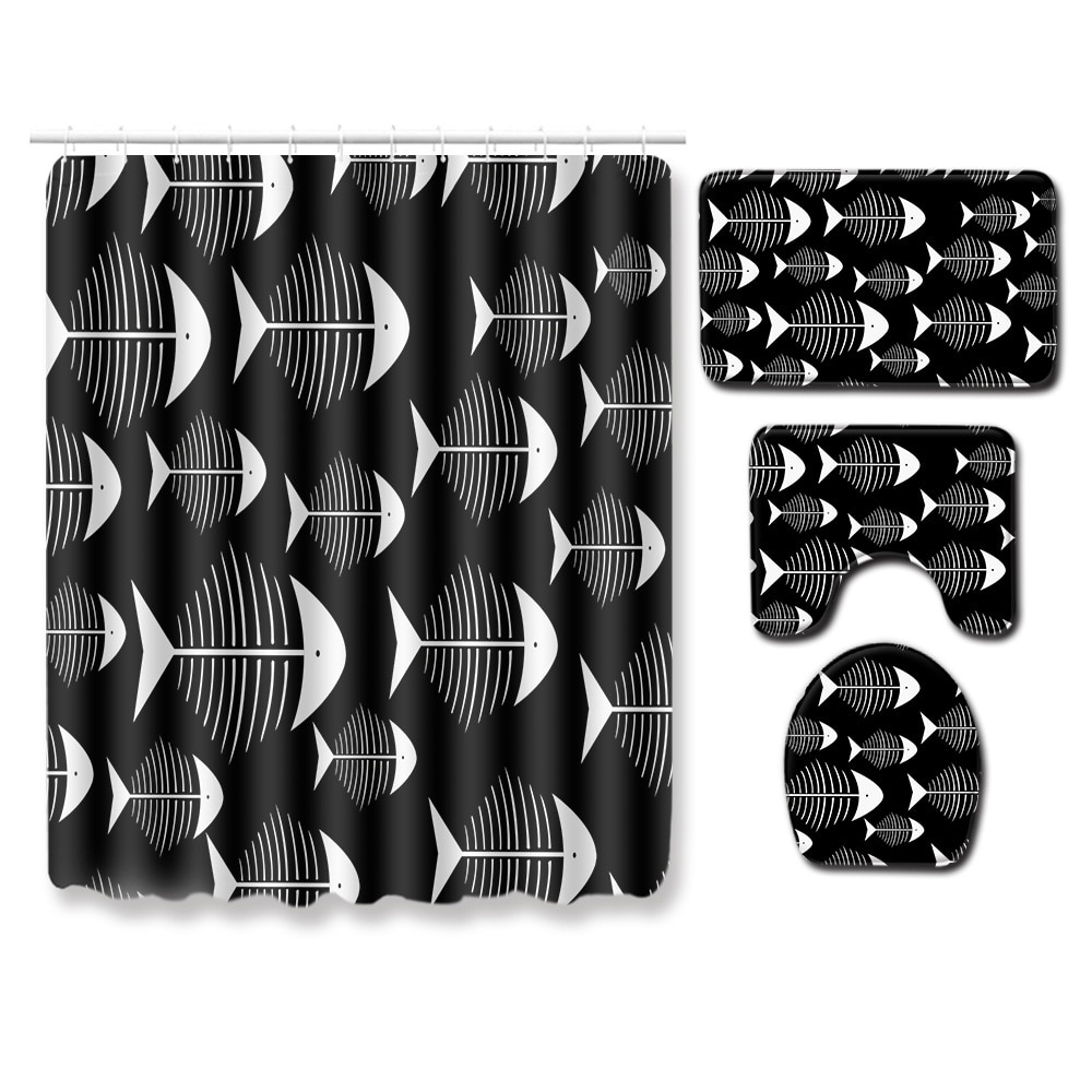 T klassinen mustavalkoinen suihkuverho kylpyhuonematto 3d kylpymatto liukumattomat wc-mattosarja kodin sisustukseen väliseinäverho: A014 / B 50 x 80cm