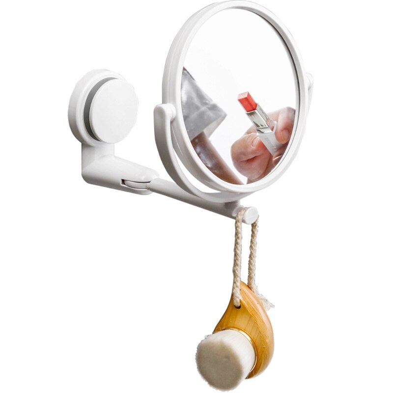 Folding Makeup Mirror Wall Mount Vanity Mirror Without Drill Swivel Bathroom Mirror Suction Folding Arm Extend Shaving Mirror