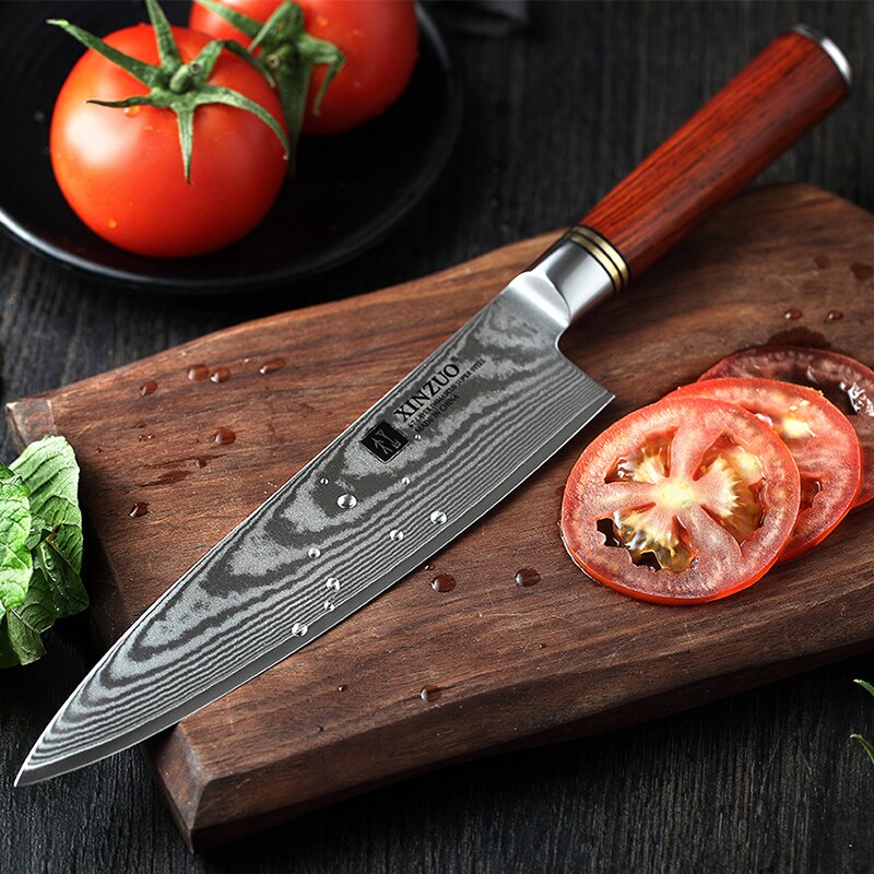 XINZUO couteau de Chef japonais, 8 pouces 67 couches en acier damas Gyuto hachoir à viande, outils de cuisine Santoku avec housse