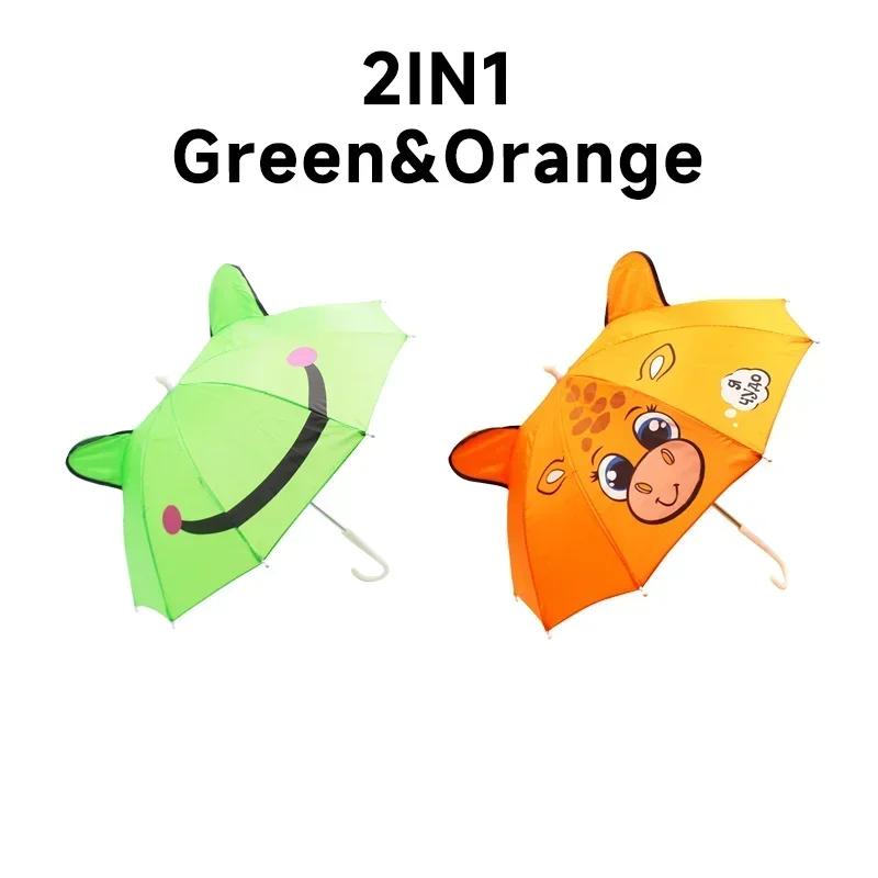 Paraguas de dibujos animados para niños de 1 a 3 años, paraguas de animación con mango largo, modelado de orejas 3D, paraguas para niños y niñas: Multicolor