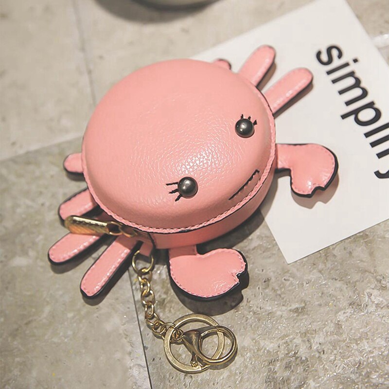 9.5 x 9.5cm sjove søde krabbe pu læder mini møntpung til piger nøgler lille tegnebog nøglering kvinder taske vedhæng fødselsdag: Pk