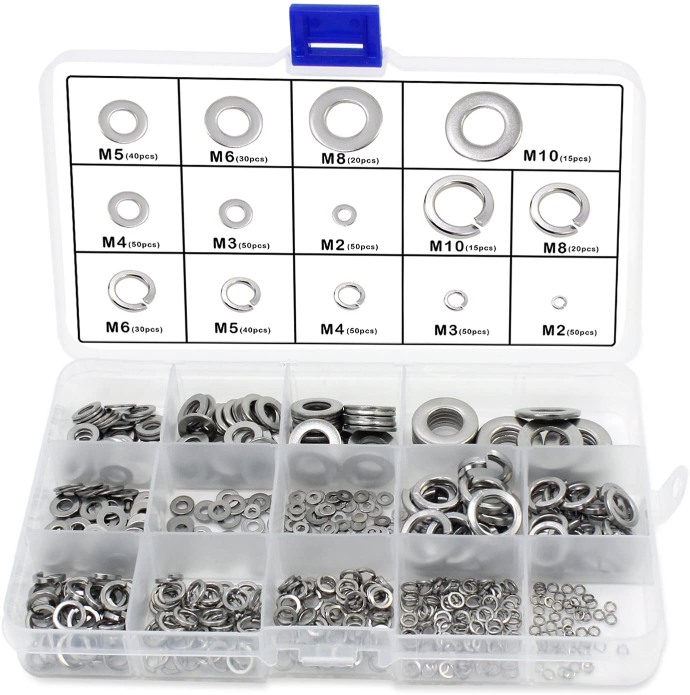 510PCS M2-M10 7 Size Flat Copper Washer Flat Sealing Ring Steel Washer Plain Washer Kit Screw Fastener Hardware Assortment