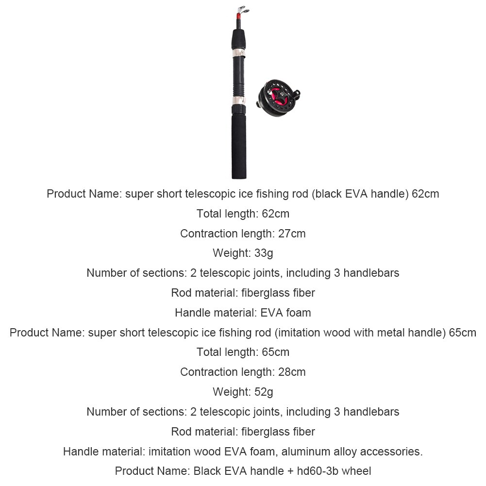 Ultra-Short Telescopic Winter Ice Fishing Rod With Reel FRP Fiber Pole Lightweight Feeder Fishing Rods Metal Wheel Casting Rod