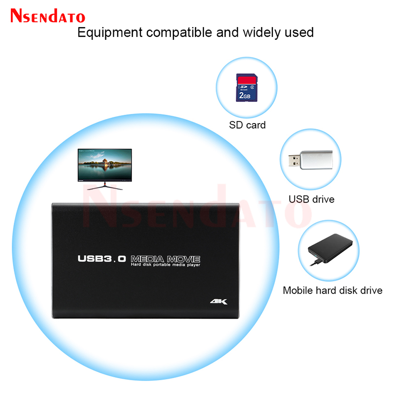 USB3.0 USB 2.5" SATA 4K Odtwarzacz multimedialny z dyskiem twardym USB HDD SD MKV H.265 AV TV AVI RMVB WMV pełny HD multimedia Odtwarzacz multimedialny 4k