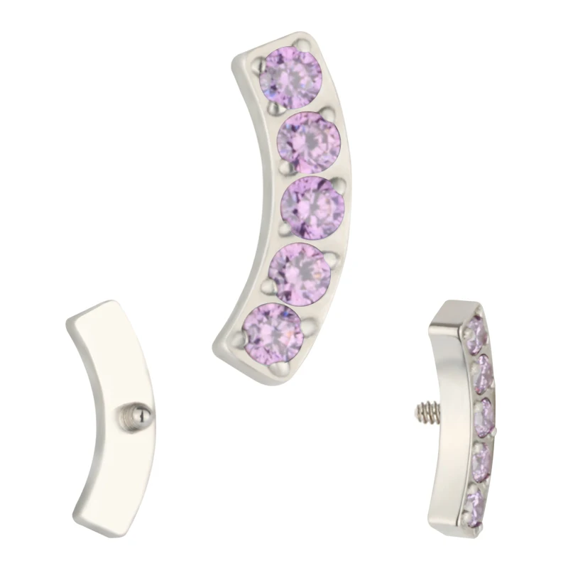 Pendientes de barra curva PIERC de titanio G23, 5 CZ pavimentados, cartílago superior roscado, Labret Stud, Tragus, labio, anillo, joyería para Piercing corporal