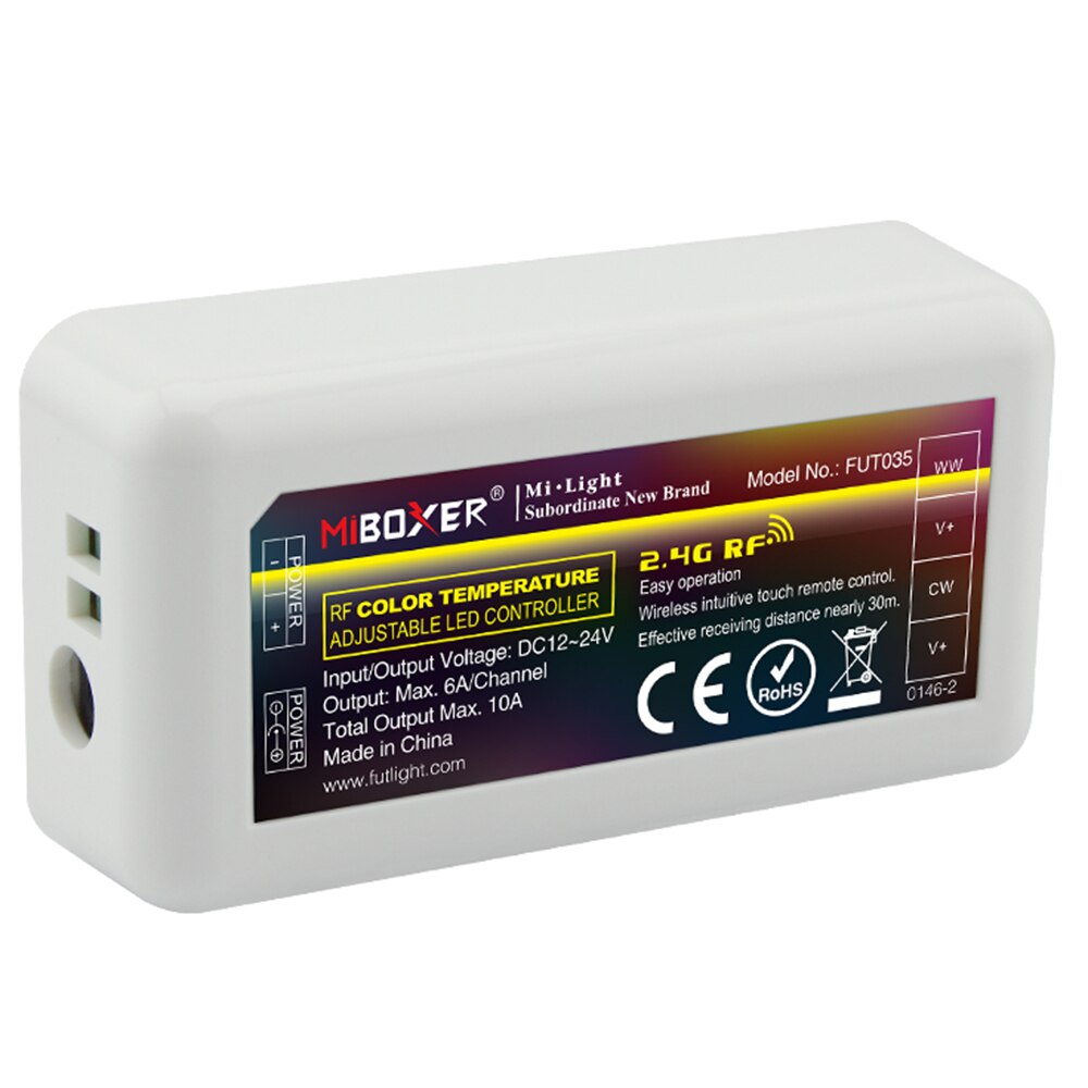 Miboxer fargetemperaturjustering cct ledet stripe kontrolleren 4 sone 2.4g rf trådløs fjernkontroll / app wifi / alexa google stemmekontroll
