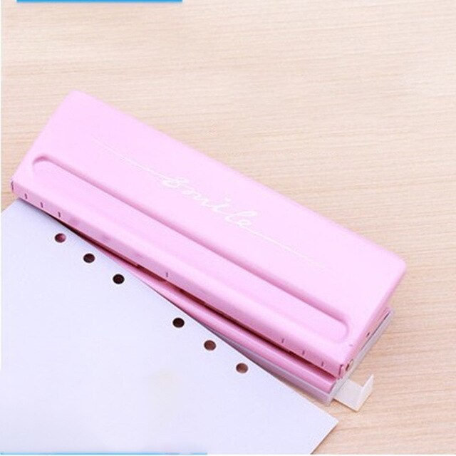 6 Hole Punch Pink Craft Metal Punch Paper Cutter Adjustable Diy A4 A5 A6 Loose-leaf Paper Punch Scrapbooking Office Stationery: Pink