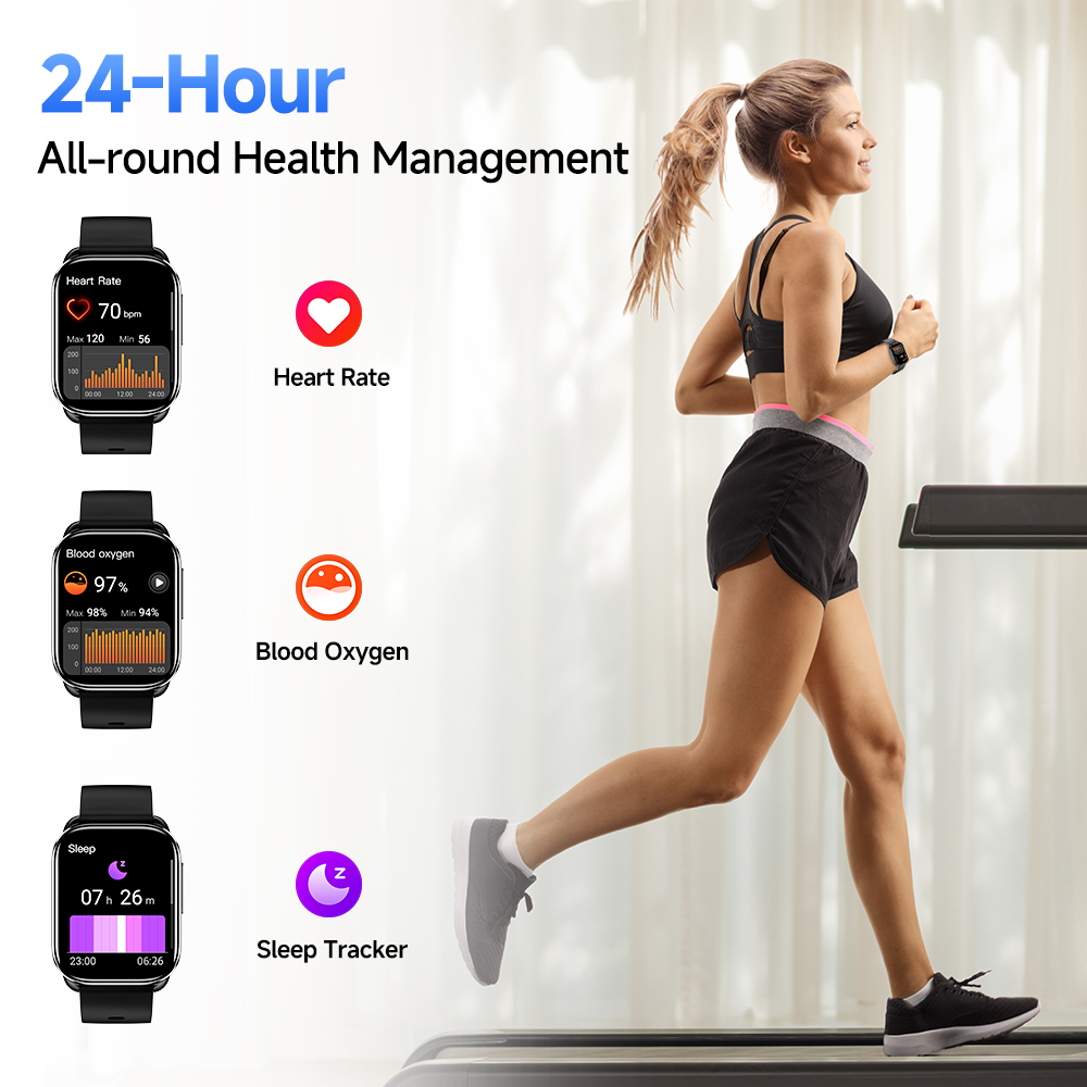 QCY-Montre connectée GS avec appels Bluetooth, écran tactile complet, suivi de la condition physique, plus de 2.02 modes sportifs, moniteur de santé, 100