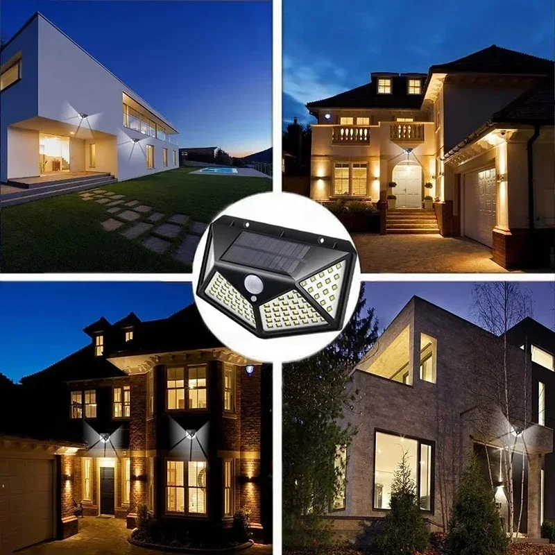 2 STKS 100 LED Warm Wit Solar Wandlamp 4 Zijden Lichtgevend met Bewegingssensor Outdoor Tuin Binnenplaats Waterdichte Wandlamp