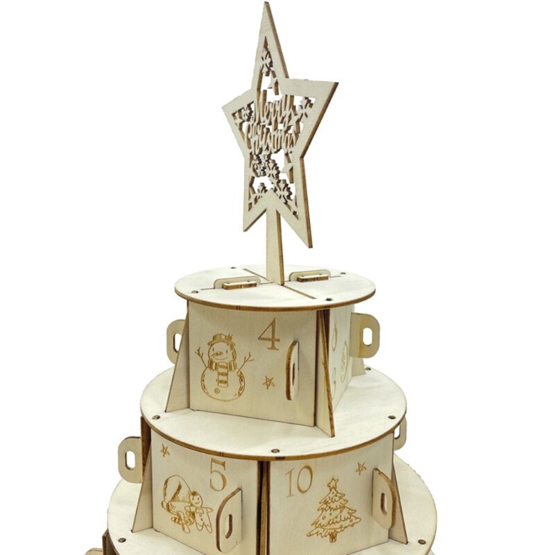 Christmas Vintage Wooden Countdown Number Calendar Storage Box Christmas Presents Countdown Novelty DIY Presents Tags