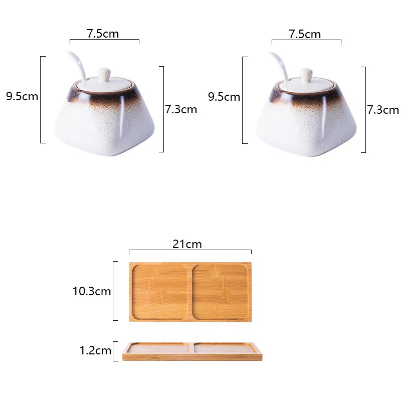 Spice Jar Ceramic Spice Box Household Kitchen Spice Jar Set Chili Jar Combination Salt Monosodium Glutamate Condiment Bottle: D two-piece suit