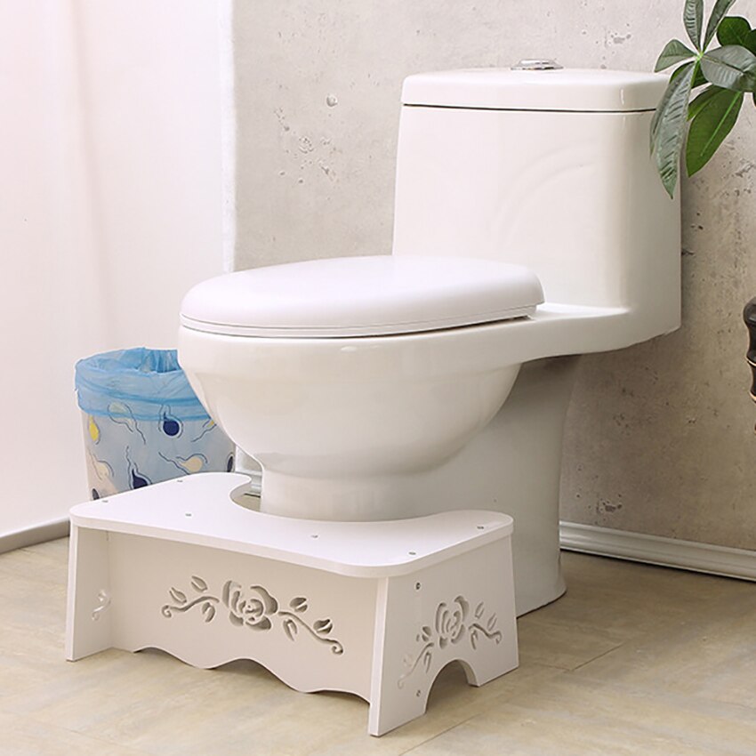 Badkamer Wc Kruk, 17.5Cm Hoogte, Hout Plastic Kraken Wc Kruk Met Holle Rose, Herten Patroon, wit