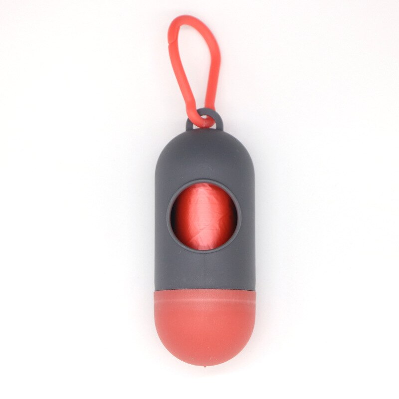 Portable Pet Waste Bag Dispenser Pill Shape Bullet-Shaped Garbage Box Cats Dogs Poop Extractive Clean-up Bags Outside Walking: Gray Red