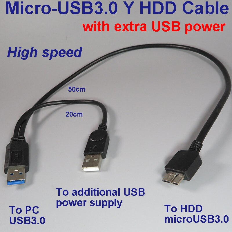 PCTONIC Micro-USB3.0 kabel met extra extra USB voeding EEN type man micro-B voor Mobiele Harde schijf HDD OTG Kabel