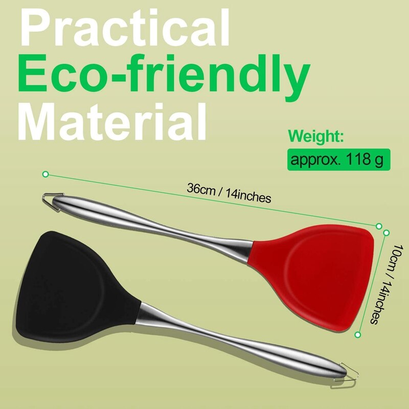 2 stk silikon wok spatel rustfritt stål håndtak turner spatel ikke-pinne fleksibel silikon spatel varmebestandig