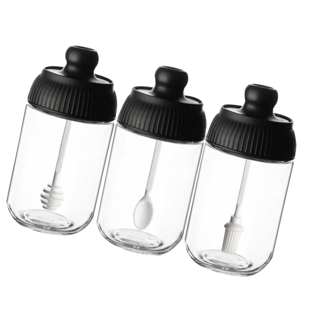 3Pcs Kruiden Flessen Glas Specerij Opslag Containers Kruiderij Pot Met Lepel (Kruiden Flessen + Honey Pot + Olie borstel Bo