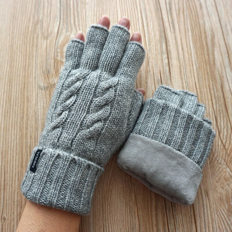 Hombre sin dedos, además de terciopelo cálido guantes de lana de oveja Mitt expuestos dedo Otoño de punto mitones de muñeca guantes de conducción de los hombres
