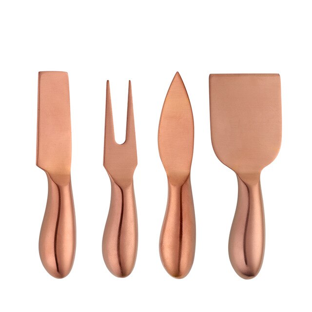 4Pcs/Set Cheese Tools Stainless Steel Cheese Knives Sets Kitchen Utensils Cutter Slicer Chef Spatula Pan Cake Tool Cheese Grater: Rose gold-4pcs