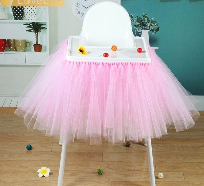 Baby 1St Birthday High Chair Tutu Skirt Tulle Dining Chair Skirt Party Decoratio Net Gauze Children Dining Decoration Home: Pink