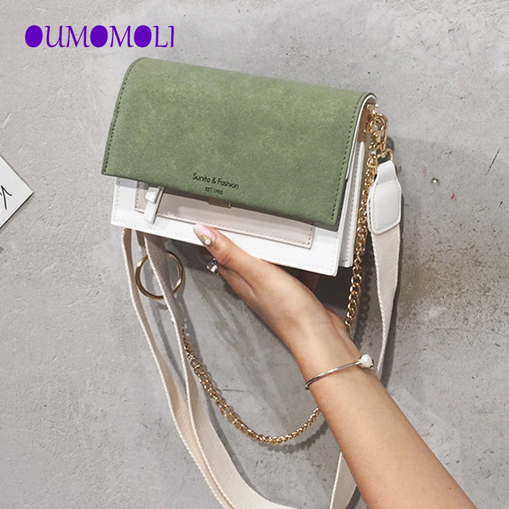 Scrub Leather Contrast Color Crossbody Bags For Women Chain Messenger Shoulder Bag Ladies Purses and Handbags Cross Body