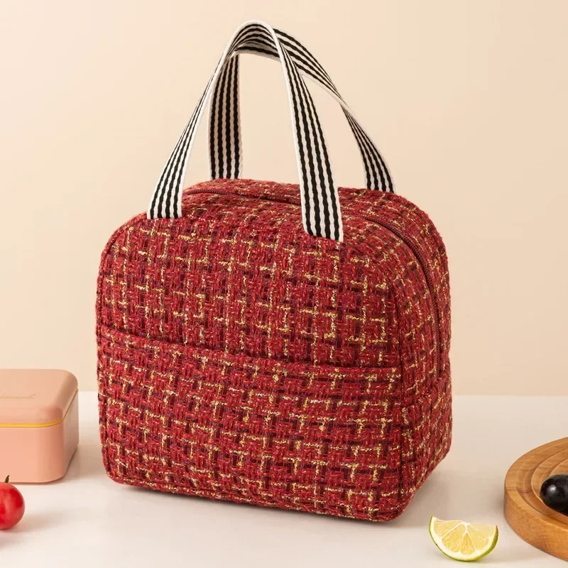 Ins Fashion Tote Lunchbox torba termiczna kobiety mężczyźni Bento do przechowywania izolowana torba na Lunch przenośna lodówka torby izolacyjne piknikowe torebka: Czerwony