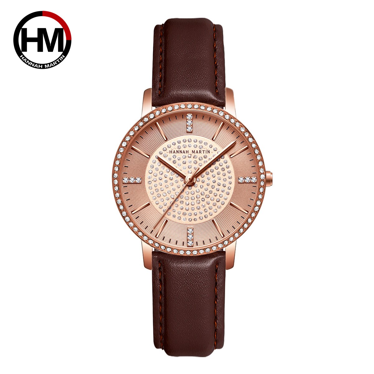 Hannah Martin Quartz Diamanten Horloge Voor Vrouwen Horloge Mode Luxe Dames Horloges Horloges Voor Vrouwen Reloj Mujer: rose-gold brown