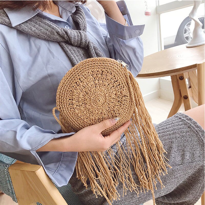 Sommer halm vevd bag casual boho messenger skulder dusk bag håndveske crossbody bag