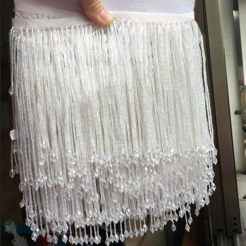 1 Yard Bling Sparkle Kralen Fringe Trim 15 cm Charm Kwastje Fringe Zware Kralen Glazen Buis trimmen DIY Jurk kostuum: S / Ivoor