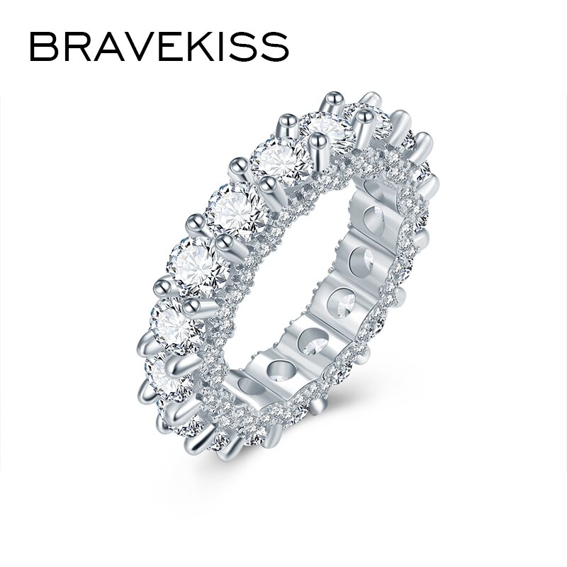 BRAVEKISS Eternity Wedding Bands Rings with Zirconia for Women CZ Promise Engagement Finger Women‘s’ Ring Bague Jewelry BUR0579A