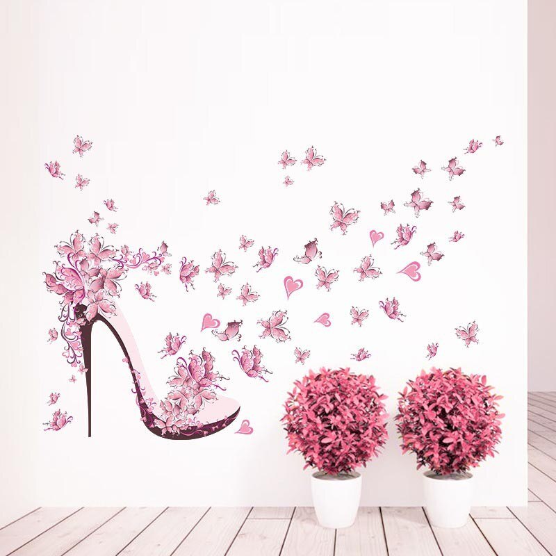 Pink butterfly flower Tree Wall Stickers Decals Girls Women Flower Mural Vinyl Wallpaper Home Living Room Bedroom Decor