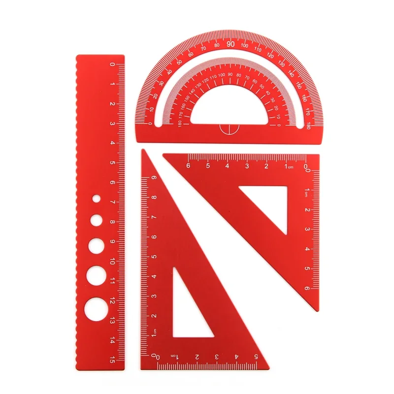 4 In 1 Metalen Liniaal Aluminium Hoekliniaal Gratractor Driehoek Liniaal Multifunctionele Meetinstrumenten Set Vierkante Goniometer: WHITE