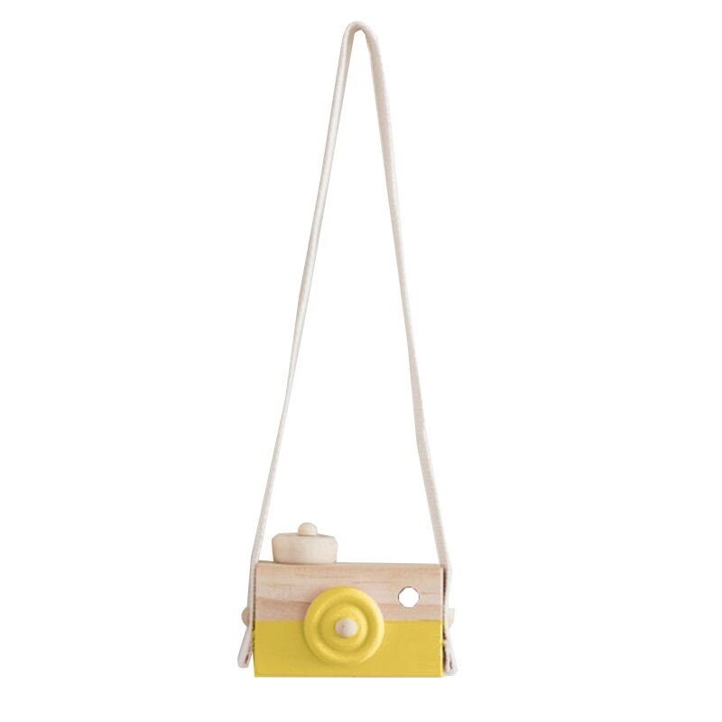 Pine Wooden Camera Mini Play Wooden Camera Toy Handmade Cute Wooden Camera Boys Girls Neck Hanging Camera Portable: Yellow