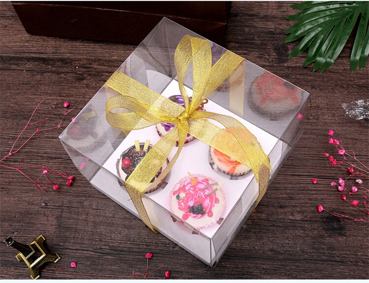 Scatola per Cupcake - 10 Set - Coperchio Trasparente - 2/4/6/12 Griglie - Contenitore in Plastica per Mini Muffin e Biscotti: 4 griglie pad bianco