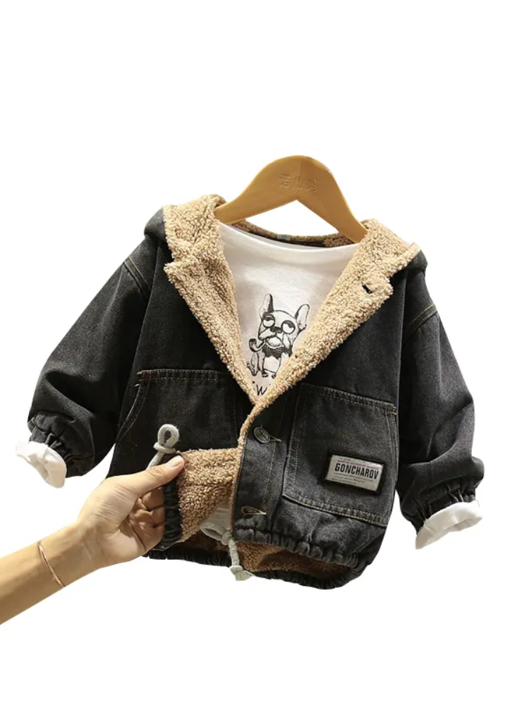 2022 Denim Jasje Voor Meisjes Jongens Fall Winter Cashmere Thicken Jeans Jas Kinderkleding Warme Bovenkleding Baby Denim Jassen 1-5Y: Black / 3T